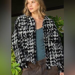 POL Black and White Tweed Jacquard Coat